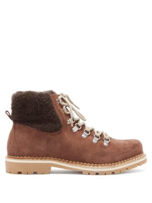 Montelliana - Camelia Shearling Lined Suede Après Ski Boots - Womens - Dark Brown