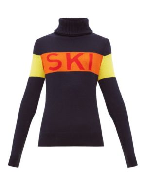 Perfect Moment - Ski Intarsia Roll Neck Wool Sweater - Womens - Navy