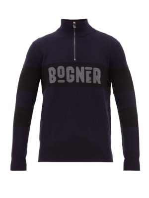 Bogner - Felix Logo Intarsia Wool Blend Sweater - Mens - Navy