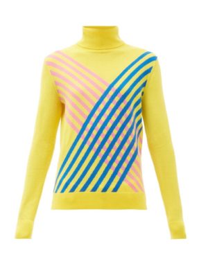 Perfect Moment - Stripe Intarsia Roll Neck Merino Wool Sweater - Womens - Yellow