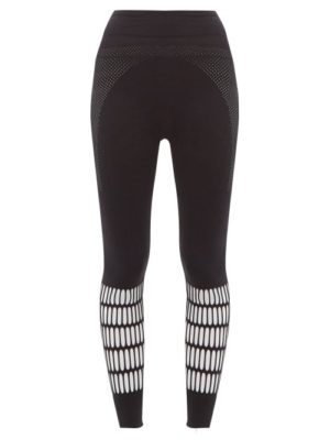 Adidas By Stella Mccartney - Logo-print Cut-out Warp-knit Leggings - Womens - Black