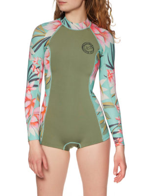 Billabong 2mm Spring Fever Back Zip Long Sleeve Shorty Womens Wetsuit - Aloe