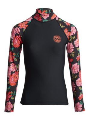 Billabong Flower Long Sleeve Womens Rash Vest - Black Pebble