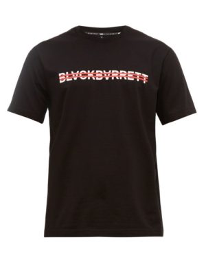 Blackbarrett By Neil Barrett - Strikethrough Logo-print Cotton T-shirt - Mens - Black Multi