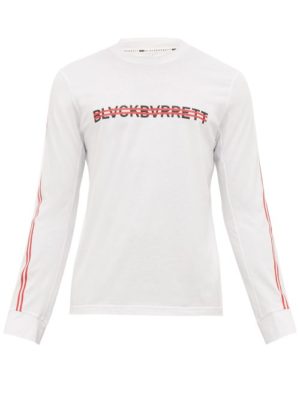 Blackbarrett By Neil Barrett - Strikethrough Logo-print Cotton-blend T-shirt - Mens - White Multi