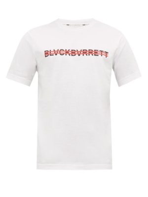 Blackbarrett By Neil Barrett - Strikethrough-logo Cotton T-shirt - Mens - White Multi