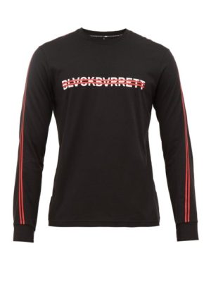 Blackbarrett By Neil Barrett - Strikethrough-logo Cotton-blend T-shirt - Mens - Black Multi