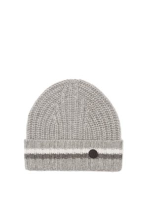 Bogner - Logo-roundel Jacquard-striped Cashmere Beanie Hat - Womens - Grey