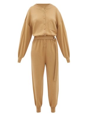 Cordova - Corvara Belted Wool-blend Jumpsuit - Womens - Camel