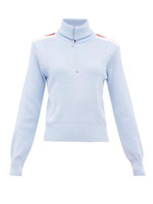 Cordova - High-neck Ribbed-knit Wool Sweater - Womens - Light Blue