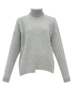 Falke - Roll-neck Asymmetric-hem Wool-blend Sweater - Womens - Grey