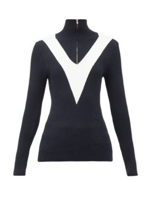 Fusalp - Victoire Chevron-intarsia Ribbed Sweater - Womens - Navy