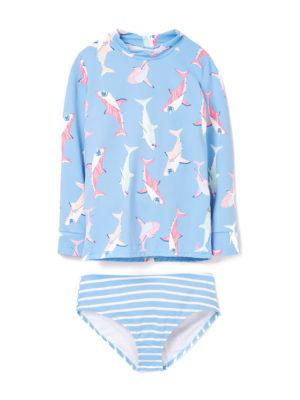 Joules Shoal Girls Rash Vest - Blue Sharks