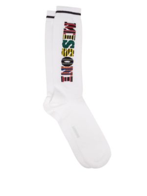 Missoni - Intarsia-logo Loop-back Cotton Socks - Mens - White Multi