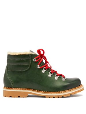 Montelliana - Marlena Leather And Shearling Hiking Boots - Womens - Dark Green