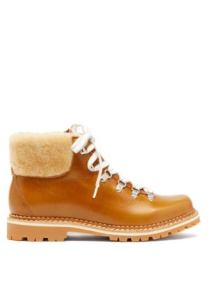 Montelliana - Marlena Shearling And Leather Hiking Boots - Womens - Tan White