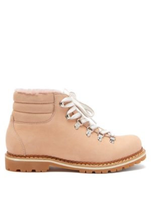 Montelliana - Marlena Shearling And Nubuck Hiking Boots - Womens - Light Pink