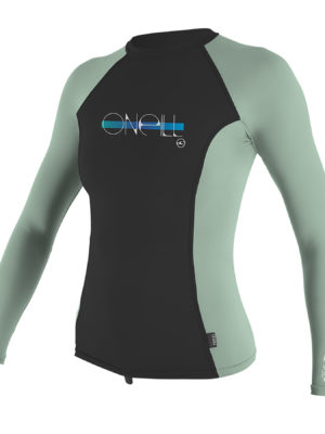 O'Neill Premium Skins Long Sleeve Girls Rash Vest - Nite Oil Fresh Mint