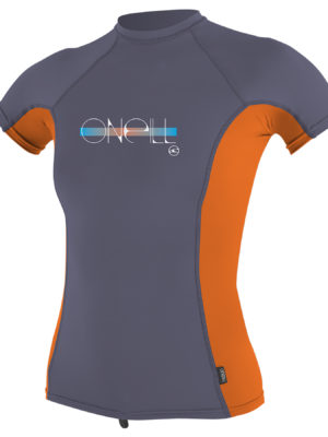 O'Neill Premium Skins Short Sleeve Girls Rash Vest - Dusk Papaya