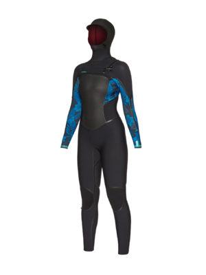 O'Neill Psycho Tech 6/4mm Chest Zip Hooded Womens Wetsuit - Black Blue