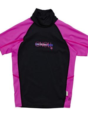 O'Neill Skins Short Sleeve Turtleneck Girls Rash Vest - Black Berry