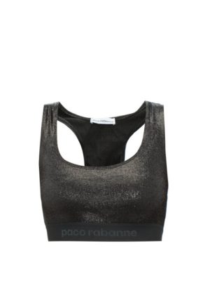 Paco Rabanne - Logo-band Lamé Bra Top - Womens - Black