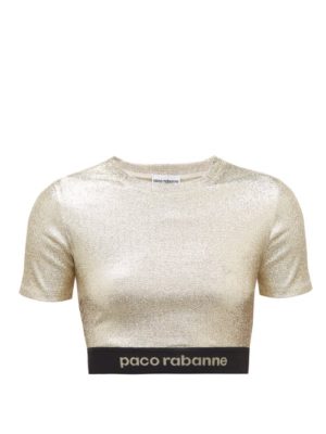 Paco Rabanne - Logo-hem Metallic-jersey Cropped Top - Womens - Gold