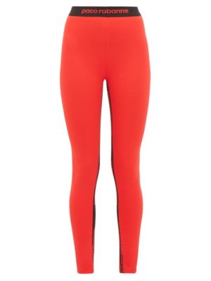 Paco Rabanne - Logo-jacquard Jersey Leggings - Womens - Red