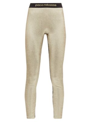 Paco Rabanne - Logo-trim Metallic-jersey Leggings - Womens - Gold