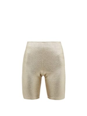 Paco Rabanne - Logo-trimmed Metallic Shorts - Womens - Gold