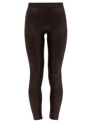 Paco Rabanne - Logo-waist Lamé Leggings - Womens - Black