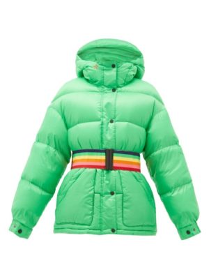 Perfect Moment - Oversized Rainbow-belt Down-filled Ski Jacket - Womens - Green