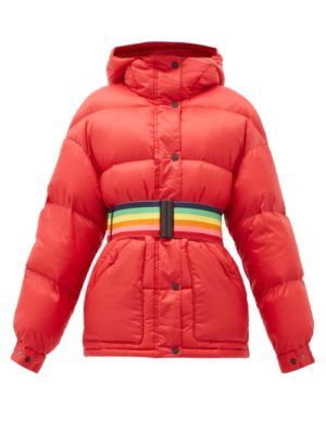 Perfect Moment - Oversized Rainbow-belt Down-filled Ski Jacket - Womens - Red