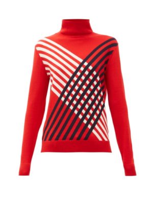 Perfect Moment - Stripe-intarsia Roll Neck Merino-wool Sweater - Womens - Red