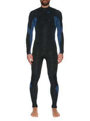 Quiksilver 4/3mm Syncro Chest Zip Wetsuit - Black Black Iodine Blue Iodine