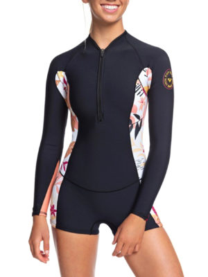 Roxy 1.5mm POP Surf Long Sleeve Front Zip Springsuit Womens Wetsuit - Black/terra Cotta