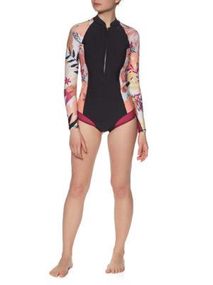 Roxy 1mm POP Surf Cheeky Long Sleeve Front Zip Womens Wetsuit - Black Terra Cotta