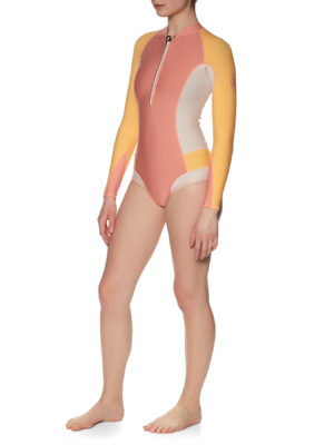 Roxy 1mm Pop Surf Bikini Cut Long Sleeve Womens Wetsuit - Terra Cot Amb Yellow Peach Blu