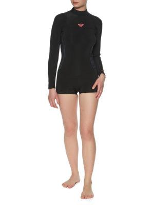 Roxy 2/2mm Syncro Series Long-Sleeve Back-Zip Shorty Womens Wetsuit - Black Gun Metal