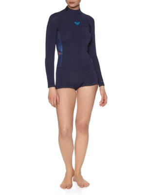 Roxy 2/2mm Syncro Series Long-Sleeve Back-Zip Shorty Womens Wetsuit - Blue Ribbon Coral Flame