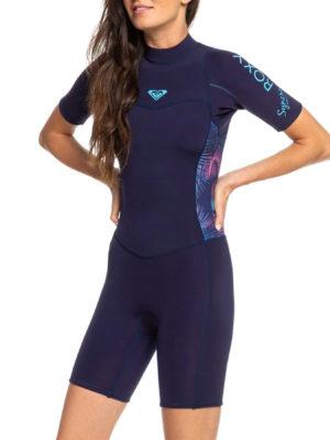 Roxy Syncro 2mm 2 Back Zip Shorty Womens Wetsuit - Blue Ribbon Coral Flame