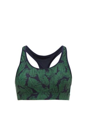 The Upside - Anna Palm Leaf-print Performance Bra - Womens - Green Navy