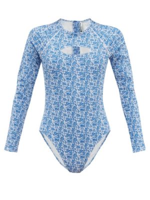 The Upside - Long-sleeved China-print Surf Swimsuit - Womens - Blue White