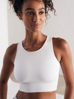 Aimn Ribbed Seamless Bra White