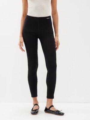 Miu Miu - Logo-patch Silk-jersey Leggings - Womens - Black