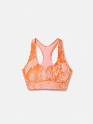 Stella McCartney - TruePurpose Moire Wood Print Medium Support Sports Bra, Woman, Light Flash Red/Unity Orange, Size: 36AC