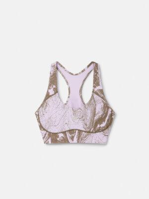 Stella McCartney - TruePurpose Moire Wood Print Medium Support Sports Bra, Woman, Purple Glow/Trace Olive, Size: 32AC