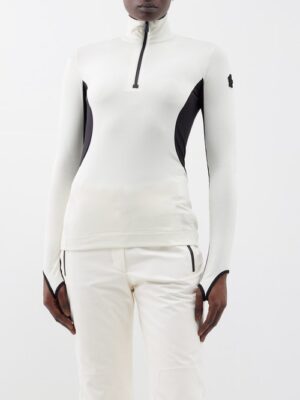Moncler Grenoble - Zip-neck Ribbed Jersey Base-layer Top - Womens - White Black