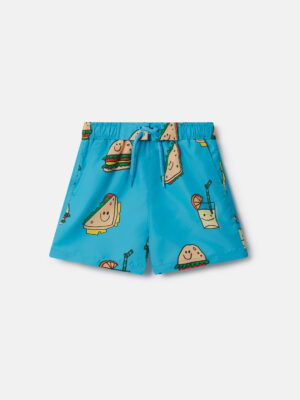 Stella McCartney - Veggie Sandwich Print Swim Shorts, Woman, Blue, Size: 12m