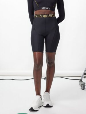 Versace - Greca-jacquard Technical Cycling Shorts - Womens - Black